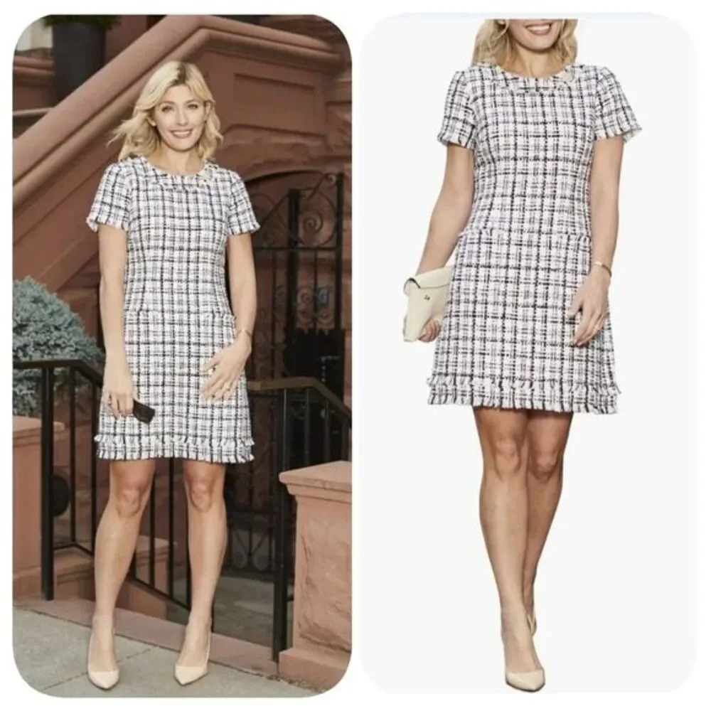 Harper Rose Cap Sleeve Tweed Shift Dress Sz 14